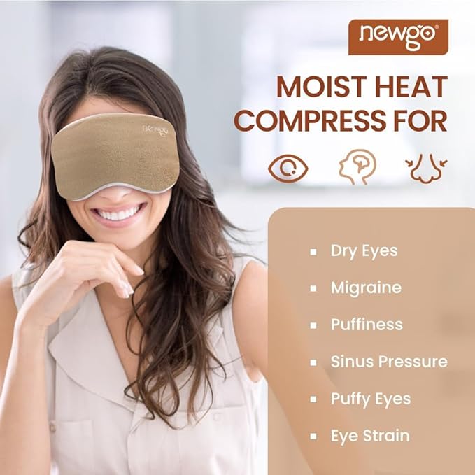 NEWGO Microwave Heated Eye Mask Soothing Relief for Dry Eyes, Heat Therapy Eye Warm Compress with Removable Cover for Stye, Blepharitis, Relaxation or Gift Choice - Brown