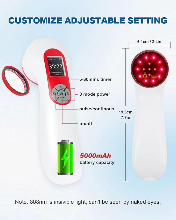 LLLT Cold Laser Therapy Device with Protective Cover, 5 * 808nm & 10 * 650nm Human/Vet Handheld Infrared Red Light Therapy, Pet Dogs Treatment Device for Muscle Pain Relief & Improve Healing(White)