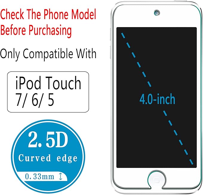 HPTech 2-Pack Tempered Glass For Apple New iPod Touch 7th Gen (2019), 6th Gen, 5th Gen (2015) Screen Protector, Easy to Install, Bubble Free, 9H Hardness
