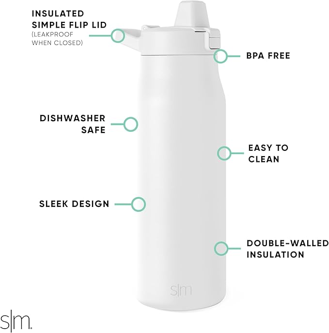 Simple Modern Filtered Water Bottle | Insulated Stainless-Steel Carbon Filter Travel Water Bottles | Reusable for Clean Drinking Water On The Go | 34oz, Winter White