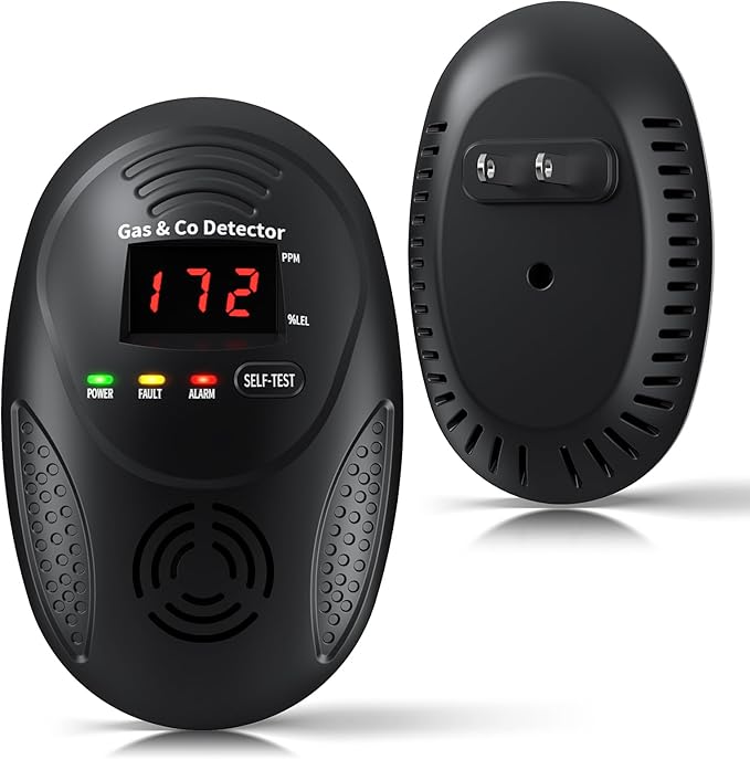 Carbon Monoxide Detectors and Natural Gas Detector, Carbon Monoxide Detectors Plug in, Gas Leak Detector with Dual Sensors - Natural, Propane, Co Leak Detection for Home, RV Essentials, Black, 1Pcs
