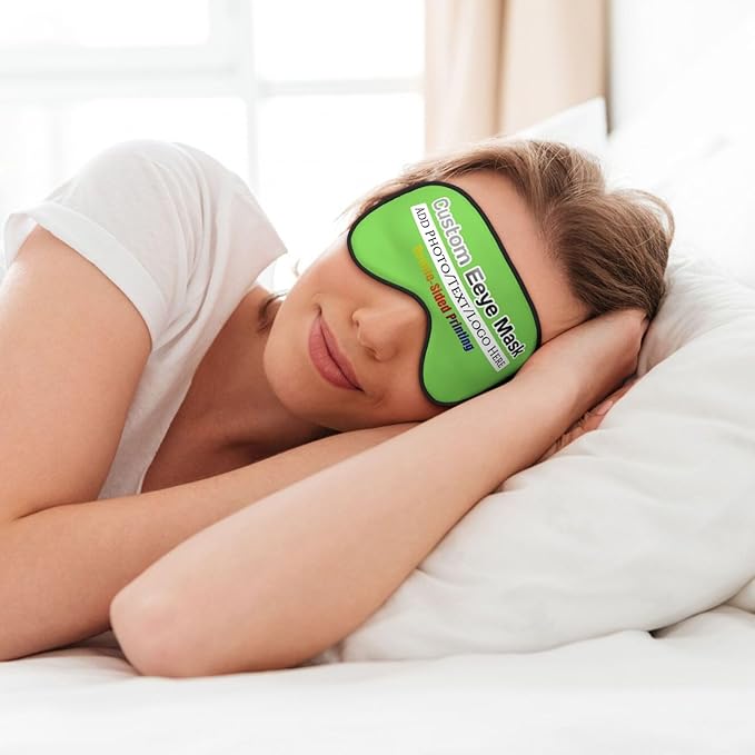 Personalized Eye Mask Add Picture Text Image Logo Custom Travel Sleeping Masks for Home Office Customized Sleep Mask for Men Women Blocks Light Adjustable Strap Neon Green