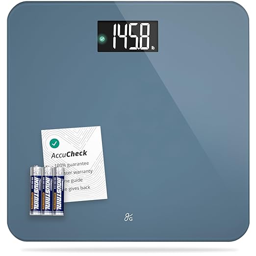 Greater Goods AccuCheck Digital Scale for Body Weight - Accurate Digital Bathroom Scale with High-Precision Sensors, Large Easy-to-Read Backlit Display, 400 lb Capacity, Auto Step-On (Stone Blue)