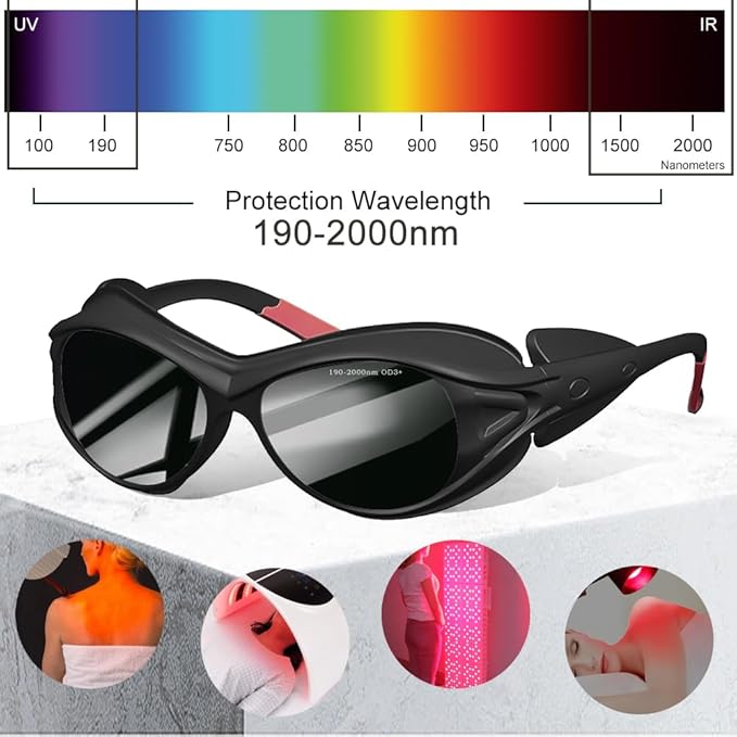 mozeeda Red Light Therapy Glasses, Professional Eyes Protection for Tanning Goggles, IPL Laser Safety Glasses Goggle 190-2000nm for Laser Hair Removal Treatment Red Light Therapy