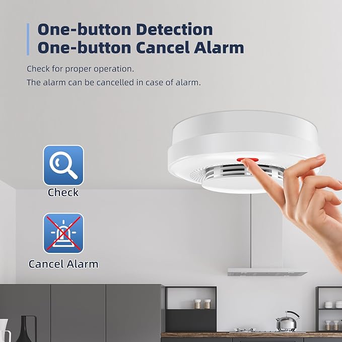 Smart Smoke Detector Fire Alarm: WiFi Smoke Detector with App Notifications, Wireless Smoke Alarm with Photoelectric Sensor for Home, Tuya App Remote Control, Battery Included