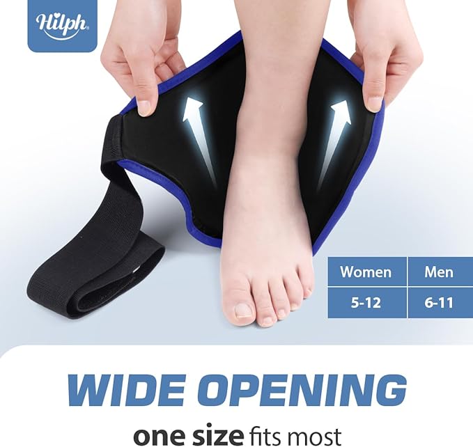 Hilph Ankle Foot Ice Pack Wrap for Achilles Tendonitis Relief & Swelling, Heel Ice Packs for Injuries Reusable Cold Compression Therapy for Pain Relief, Plantar Fasciitis, Ankle Sprain, Black