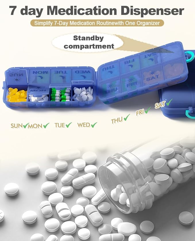 Pill Organizer Medicine Organizer Travel Essentials - Travel Pill Case with Labels, Large Daily Medicine Dispenser