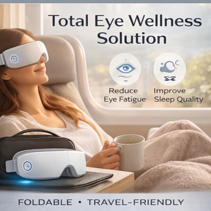 ME JO Eye Massager with Heat and Cooling – Eye Strain Relief – Birthday Gifts, Eye Mask for Dry Eyes, Sleep & Stress Relief for Women, Men, Mom & Dad