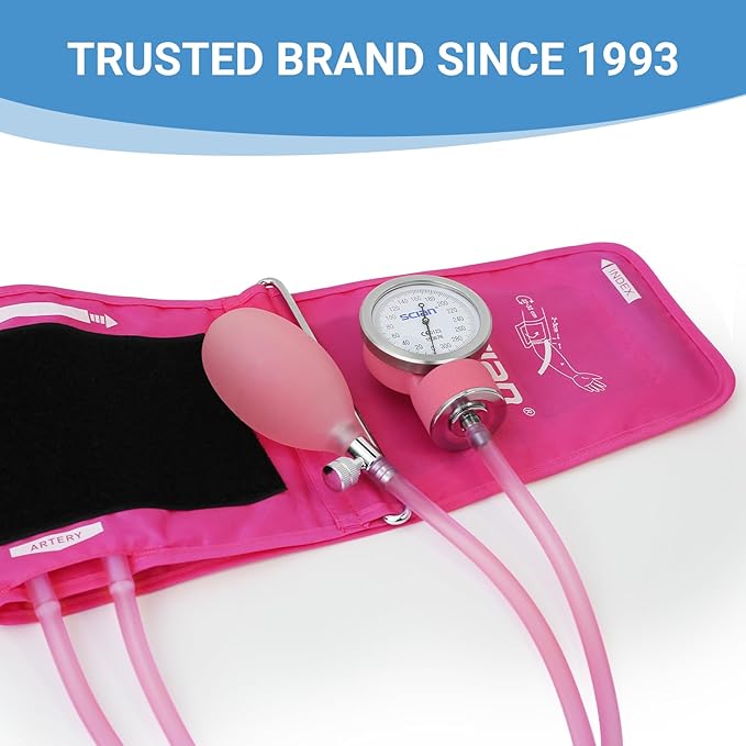 SCIAN Manual Blood Pressure Cuff - Aneroid Sphygmomanometer with European Cuff 8.7-16.5" and D-Ring, Come with Carrying Bag for Nurse Doctor Senior Adult, Pink