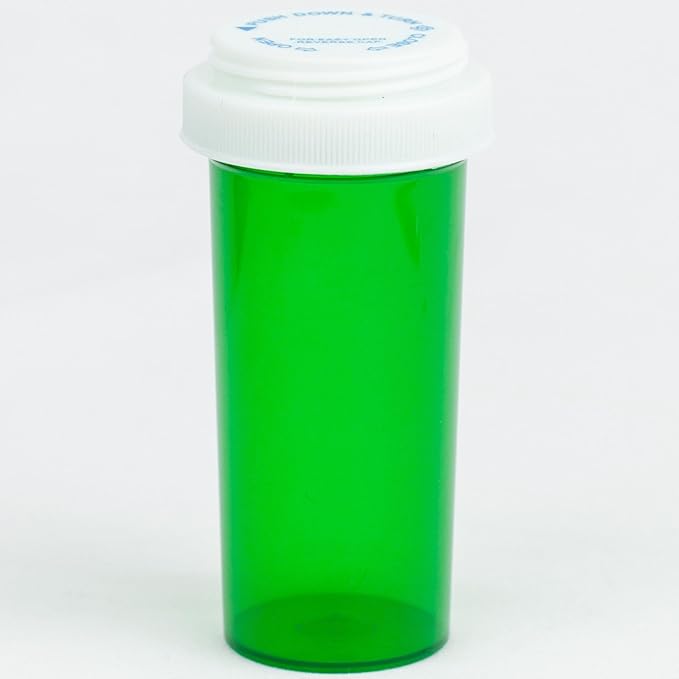 Five Star Supplies Plastic Pill Bottles - Reversible Cap Easy Open & Child Resistant - Pill Container Prescription Vial - Easy Open/Push N Turn (Green, 30 DRAM 195 ct.)