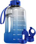 AQUAFIT 128 oz Water Bottle with Time Marker - Straw & Chug Lid - BPA Free 1 Gallon Gym Water Bottle with Handle - Big Gallon Jug (Blue Skies, 128 Ounces)