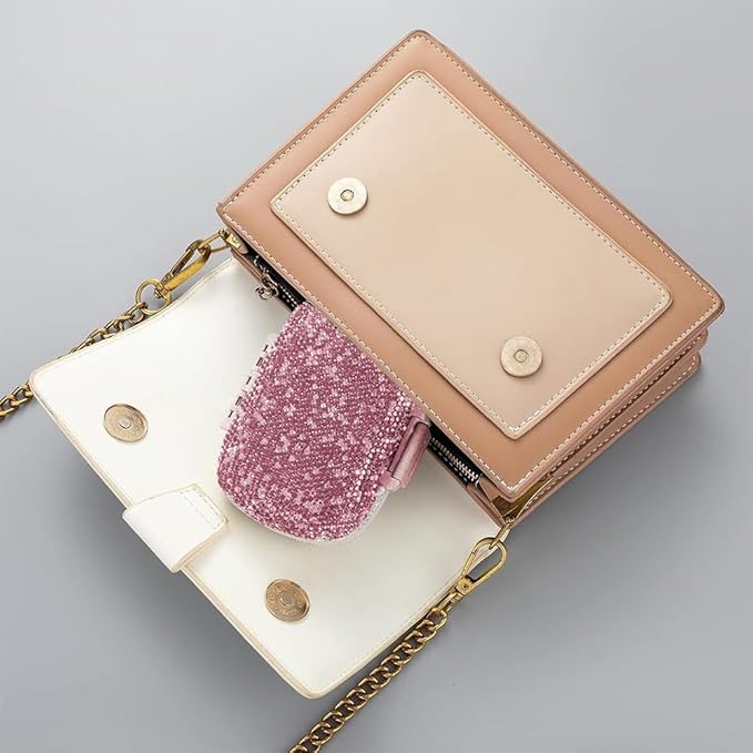 Daily 6 Compartments Pill Box Container Bling Diamond for Purse Medicine Container Holder for Women Travel Kit Medicine (AB Pink)