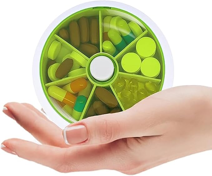 7 Grids Travel Pill Organizer Box 84-Pcs Medicine Name Labels Weekly 7-Day Pill Case Portable Medication Dispenser for Vitamins, Fish Oil & Supplements