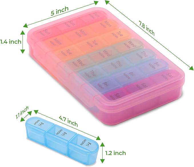 Daviky Daily Pill Box Organizer - 7 Day Pill Box with 3 Compartments, Holds Vitamins and Medication