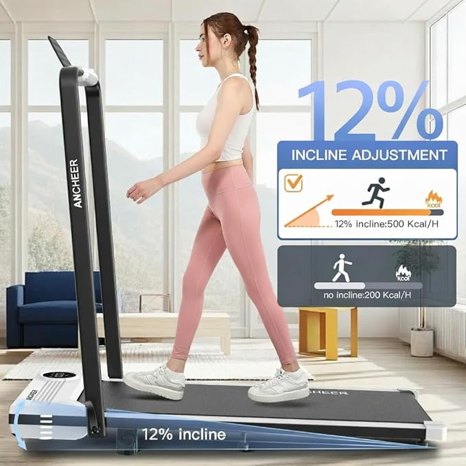 ANCHEER Walking Pad Treadmill with Incline and Handle Bar - Under Desk Treadmill 4 in 1 Folding Treadmills for Home Office/LED Display/Dual Control/12 Preset Programs