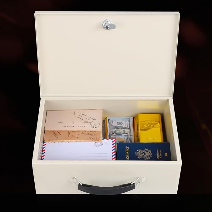 xydled Fire Resistant Safe Fire Safe Box with Key Lock for Home Office Security Storage for Valuables Documents,13.2"x 11"x 5.1" Inch,White