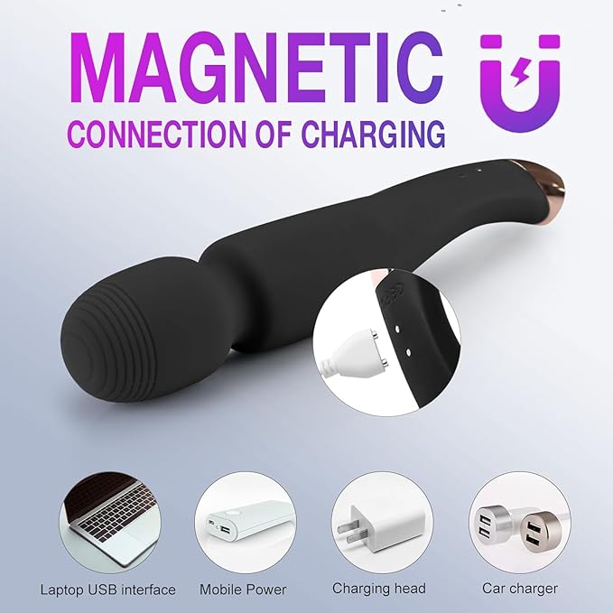 Handheld Massager for Back, Cordless Massager with LCD Display, Personal Massager for Pain Relief, Powerful 12 Vibrating Massage Wand, Black