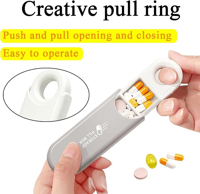 Cute Pill Organizer, Small Size Pill Case with Pull Tab, 3 Compartment Compact Portable Daily Medicine Box for Vitamins, Medications, Fish Oils, Supplements, Capsules, Gray