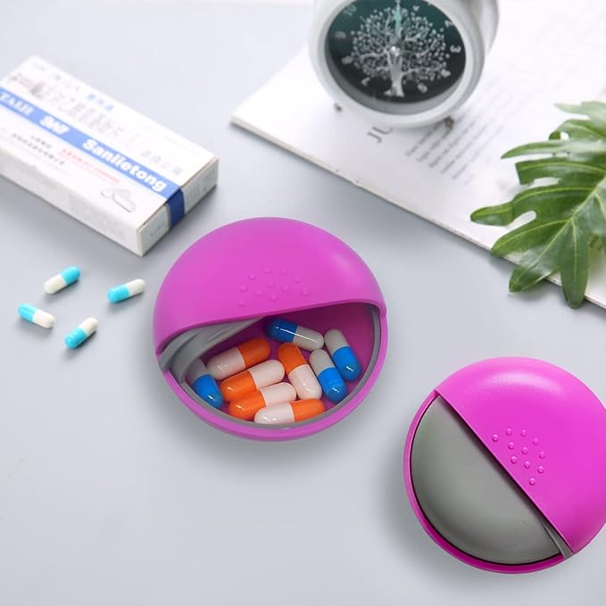 INVODA Travel Pill Organizer Cute Round Pill Box for Purse Compact Medicine Container for Pills, Fish Oil, Vitamins & Supplements