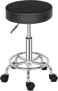 Modern Rolling Round Stool Chair,PU Leather Swivel Adjustable Rolling Stools,Ergonomic Swivel Salon Spa Barstools,Office Drafting Chairs,with Wheels,for Home, Kitchen, Medical, Lab (Black)