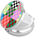 Colorful Checkered Pill Case, Pill Box 3 Compartments Metal Small Pill Holder with Mirror Mini Travel Pill Container for Purse Pocket Women Men