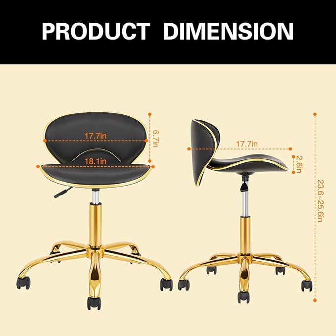 Rolling Salon Stool with Back, Set of 2 Saddle Chair Adjustable Swivel Chair for Massage Tattoo, Comfy Swivel Stool with Wheels for Beauty, Esthetician, Medical, Shop-Black