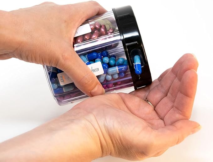 Monster Jr Supplement Pill Dispenser with Labels - Holds Small Medium Medication Vitamins and Easily Dispense from One Container Includes Compartment Labels (Monster Jr - 2 Pack)