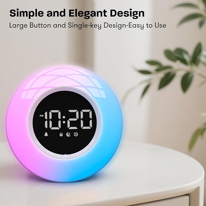 White Noise Sound Machine with 30 Soothing Sounds & 12 Colors Light, Sunrise Alarm Clock Wake Up Light, Adjustable Volume & Night Light, Timer, Ideal for Adults, Kids, Heavy Sleepers