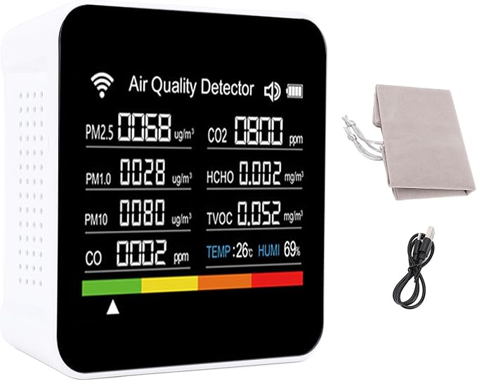 Ejoyous Air Quality Detector Indoor, 14 in 1 Smart Air Quality Monitor CO2 Detector with PM2.5 VOCs Temperature Humidity Sensor, for Home Office Travel Tuya APP Connected