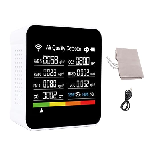 fosa Air Quality Detector - 14 in 1 Smart WiFi Portable Indoor Air Quality Monitor with PM2.5, Temperature, Humidity, VOCs Sensors for Home, Office, Travel