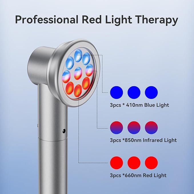 Cold Laser Therapy Device,Near-Infrared Red Light Therapy Device with Stand, Handheld Red Light Therapy for Face&Face with 3 Modes & Timer for Knee, Feet, Back（410nm-850nm）
