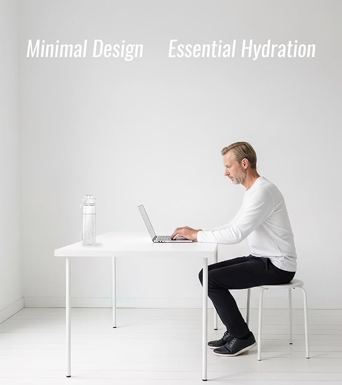 32oz/1L Sport Water Bottle, Light Tritan, Quick-Open Chug Lid/Straw 2-in-1, Leak-Proof, Dishwasher-Safe, BPA-Free, Drop-Resist & Scratch-Resist for Travel/Gym/Office (Clear Minimalism)