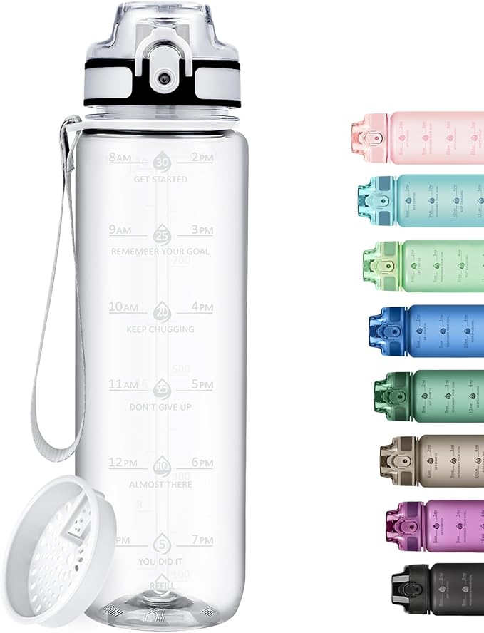 32oz Water Bottle with Time Marker, Motivational Drinking Bottle with Strap, BPA-Free Leak-Proof, Encouraging Water Bottle Time to Drink Water for Gym School Office Travel