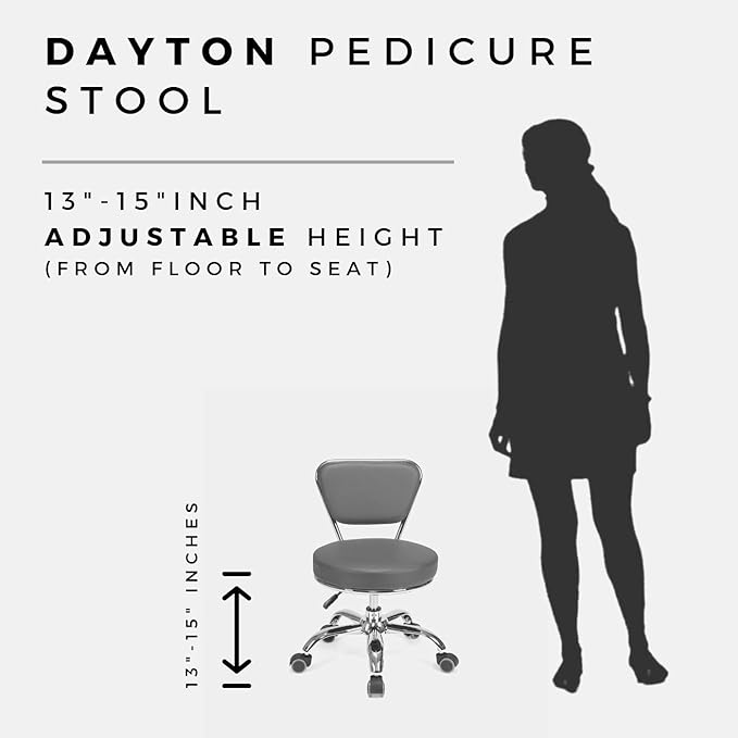 MAYAKOBA Salon Nail Pedicure Stool Pedicure Chair Dayton White Pneumatic, Adjustable, Rolling Salon Furniture & Equipment