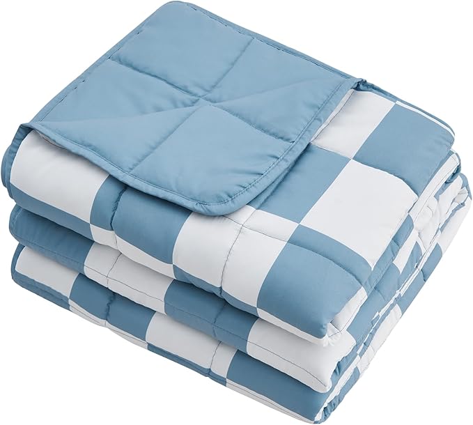 Blue Checkered Weighted Blanket for Adults 15lbs, 48"x72", Twin Full Size Cooling Plaid Heavy Throw Blanket for 120-160lbs, Microfiber Soft Thick Big Blankets Weighted Comforter Gift for Sleeping