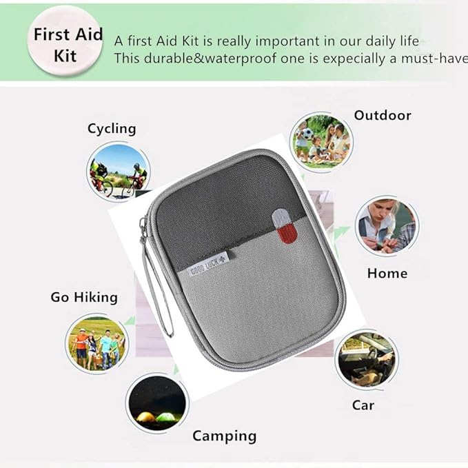First Aid Kit Bag Empty Travel Medication Pouch Mini Zippered Oxford Medical Survival Kit Carrier Handy Medicine Pills Drugs Package Organizer with 3 Pocket+1 Main Holder-5.5x4.3x0.8Inch (Gray-S)