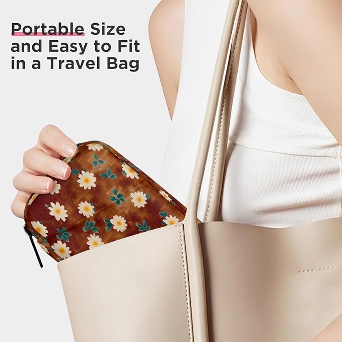 Floral Retro Brown Pill Case Everyday Travel, 7 Day Weekly Medicine Pill Box Compact Portable Pills Bottle Organizer with Zipper for Daily Vitamin Medicine Holder Bottle Organizers Bag