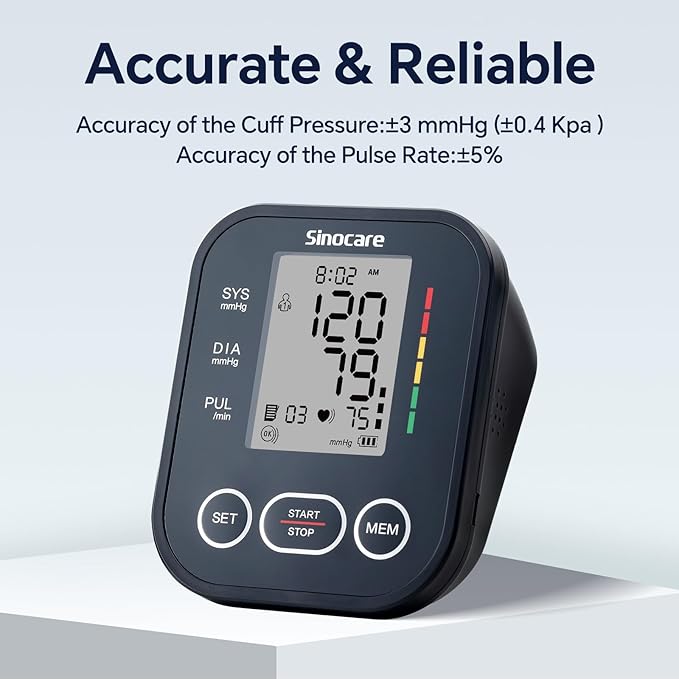 Sinocare Blood Pressure Monitor, Upper Arm BP Machine for Home, Adjustable Cuff 8.6"-16.5", One-Button Operation, Dual User Mode, Posture Detection & Irregular Heartbeat Alert, Black