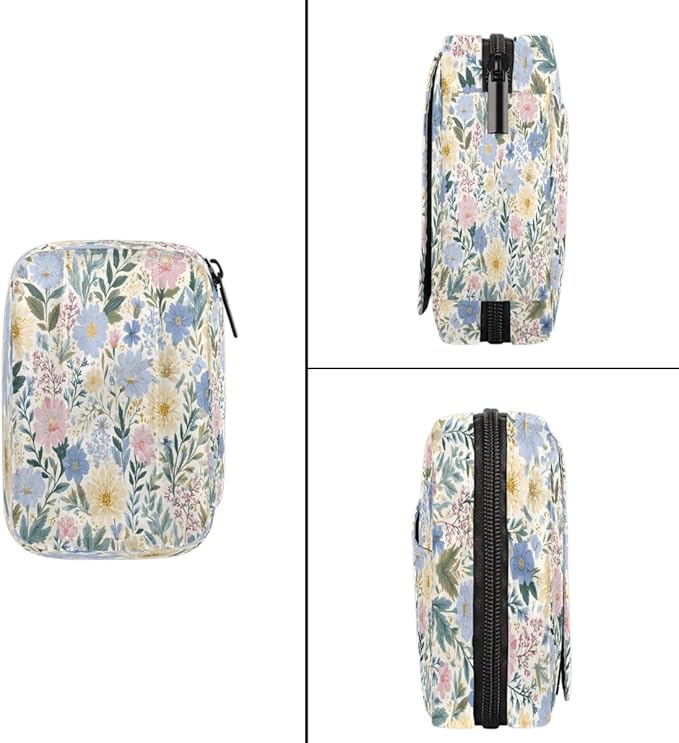 Spring Flowers Art Pill Case Travel Pill Organizer Weekly 7 Day Portable with Zipper Medicine Box Pill Case for Vitamins, Birth Control,Fish Oils,Medication, Supplements
