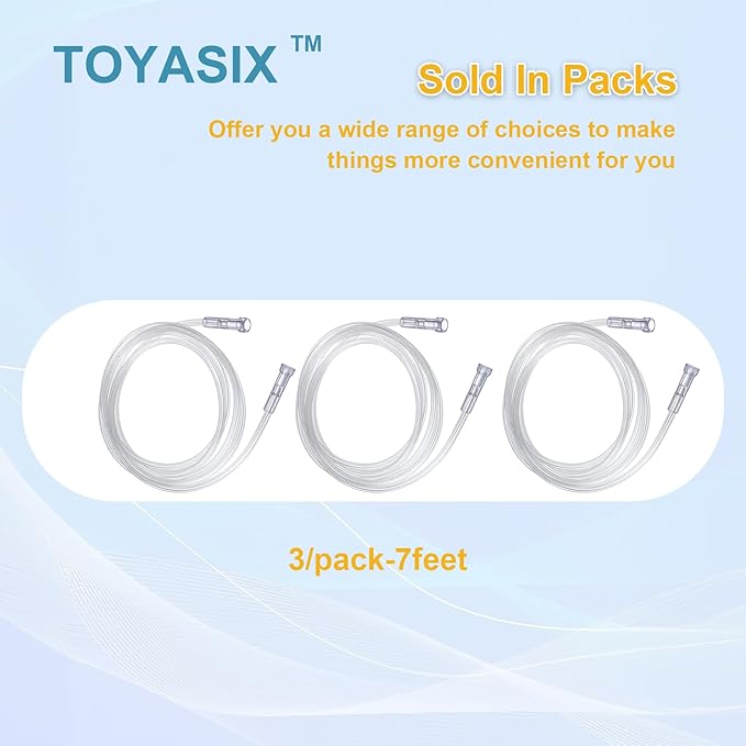 Oxygen Supply Tubing - Premium Crush-Resistant with Curved Prongs, High Flow Oxygen Tubing for Oxygen Concentrator Machine, Nebulizer Tubing & Oxygen Therapy - 7FEET 3 Pack
