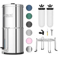 Purewell 3-Stage Gravity Fed Water Filter System, 2.25 Gallon Stainless Steel Countertop System with 2 Washable Ceramic Filters, Metal Water Level Spigot and Stand, Reduce up to 99% Chlorine, PW-OBT-K