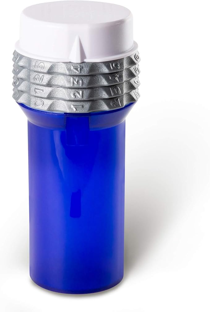 Safe RX Large Locking Pill Bottle | Combination Lock | Secure Medication or Small Valuable Items | Certified Child-Resistant, Senior-Friendly | 5.4″ x 2″ (1-Pack) Blue