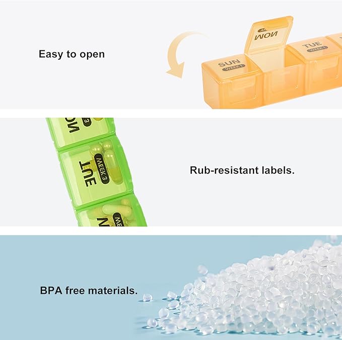 Monthly Pill Organizer, Once a Day, 4 Weeks a Month, 28 Days in a Large Pill Box, Portable for Travel, can Hold a Large Amount of Vitamins, Supplements, Fish Oil, and Medication (White)