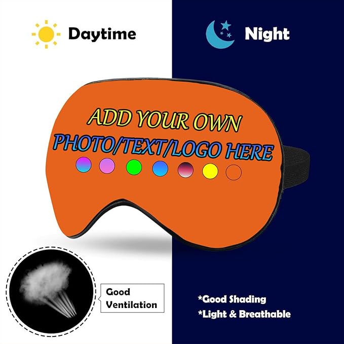 Personalized Eye Mask, Custom Eyeshade Blindfold Add Your Design Image Text Customized Eye Cover with Adjustable Strap for Sleeping Travel Work Naps Blocks Light, Orange