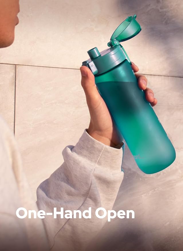 Opard 20oz Plastic Water Bottle Dishwasher Safe, Leakproof Flip-Top Lid, BPA Free Tritan, Wide Mouth Reusable Kids Water Bottle for School Hiking Commuting Outdoor Travel and Gym(Louise Turquoise)