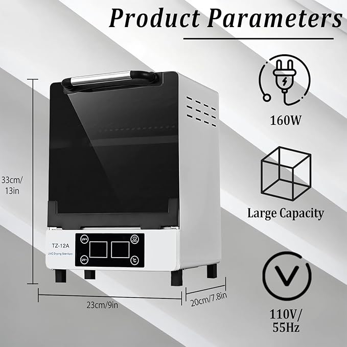 Nail Tool UV cleaning cabinet, Large capacity Stainless Steel cleaning, with Drying Function, Temperature and Timer Control, up to 60 Minutes, 110V Power Supply