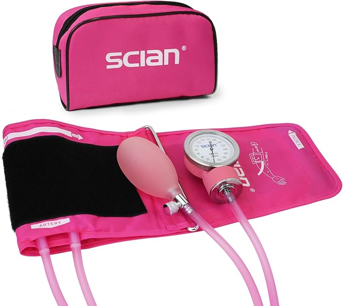 SCIAN Manual Blood Pressure Cuff - Aneroid Sphygmomanometer with European Cuff 12.6-20.8" and D-Ring, Come with Carrying Bag for Nurse Doctor Senior Adult, Pink-Large Cuff