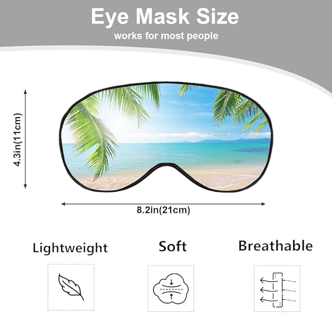 Tropical Beach Sleep Mask Eye Mask Palm Sand Sea Blue Sky Summer Sleep Mask Light Blocking Adjustable Smooth Soft Eye Masks for Women Deep Rest Travel