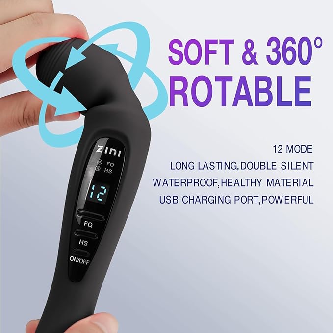 Handheld Massager for Back, Cordless Massager with LCD Display, Personal Massager for Pain Relief, Powerful 12 Vibrating Massage Wand, Black