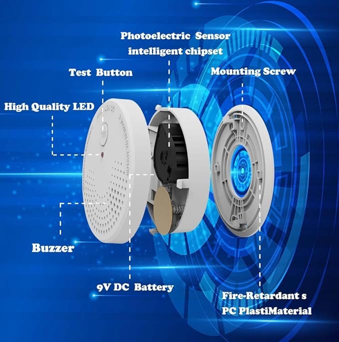 Smoke Detector 4 Pack Fire Alarms 9V Battery Operated Photoelectric Sensor Smoke Alarms Easy to Install with Light Sound Warning, Test Button,9V Battery Included Fire Safety for Home Hotel